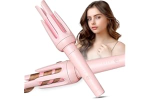 BILITOK Auto Hair Curler, Automatic Curling Iron with 4 Temperature & 3 Timer, Automatic Shut-Off, Anti-Scald, Anti-Tangle Rotating Curling Wand for Hair Styling, Pink