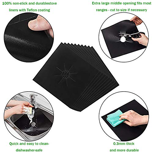 Stove Burner Covers,Gas Stove Burner Liners,0.3 MM Double Thickness,Non-stick Reusable Gas Range Stove Top Covers for Kitchen,Cuttable,Easy to Clean,Black,Size 10.6" x 10.6",10-Pack - Thumbnail 4