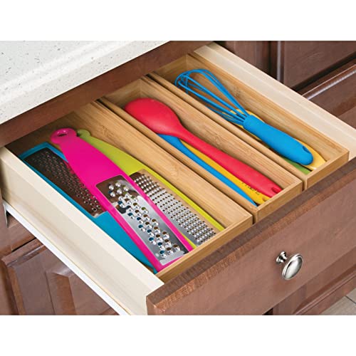 mDesign Slim Wooden Bamboo Drawer Organizer 12" Long Stackable