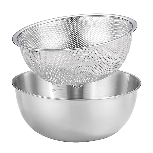 POPGRADE Stainless Steel Rice Washer Strainer Bowl Set, Colander