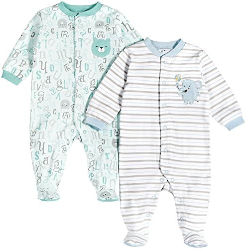 Pekkle Baby 2-Pack Footed Sleeper, Snap, Sleep &amp; Play Onesie Unisex Pajamas (3m - 6m - 9m)