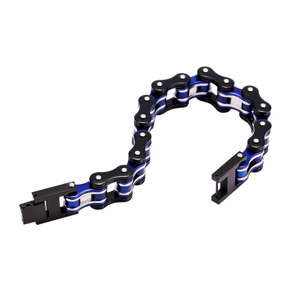 AICHIC Link Chain Bracelet for Men Women, Fashion Stainless Steel Bracelet Jewelry Imitating Car Chain Blue and Black