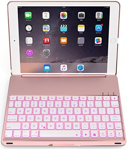 iPad Pro 9.7 keyboard case/iPad Air 2 Keyboard Bluetooth Protective Folio Keyboard Cover with Auto Sleep Wake 7 Colors Backlit Aluminum 500mAh Battery for iPad Pro 9.7 iPad Air 2 (Rose Gold)