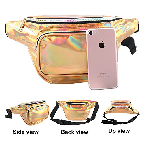 Mum's memory Metallic Hologram Fanny Pack - Outdoor Sport Waist Pack for Running, Hiking, Traveling for Women and Men (Gold)