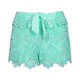 Womens New Sexy Elastic Openwork Celeb Lace Crochet Bow Shorts Mira Hot Pants (L, Green1)