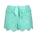 Womens New Sexy Elastic Openwork Celeb Lace Crochet Bow Shorts Mira Hot Pants (L, Green1)