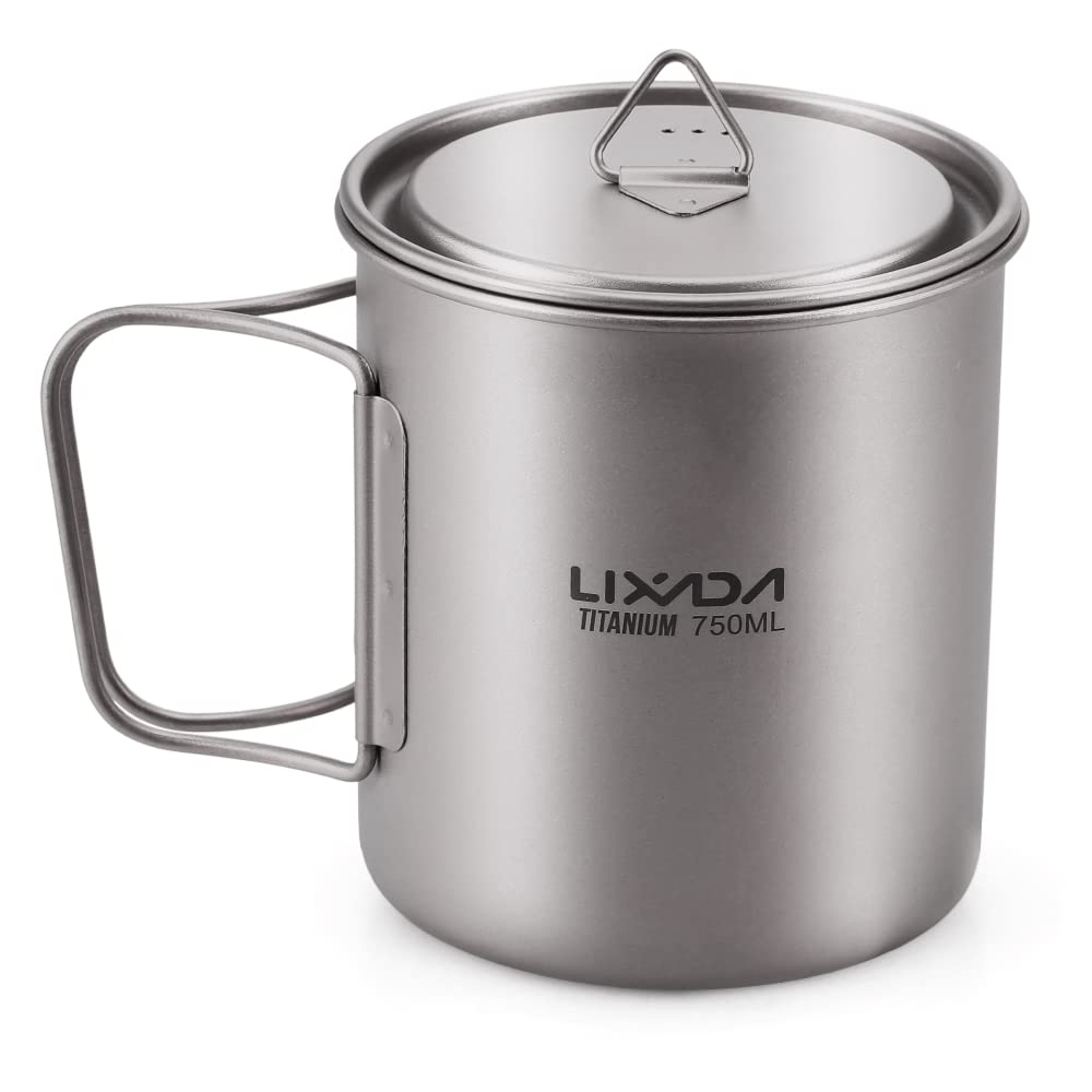 Lixada Ultralight Titanium Portable Titanium Water Cup with Lid and Handle Foldable Outdoor Camping Kitchen Picnic