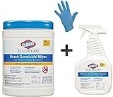 Clorox Healthcare Bleach Germicidal Cleaner Spray and Wipe Combo Kit, With 100 Nitirle Medical Grade Gloves, Ready to Use Disinfectant Kit