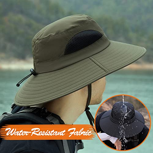 Sireck Sun Hat for Men Women, UPF 50+ Fishing Hat, Outdoor Sun Protection Bucket Hats, Water Resistant Wide Brim Safari Hat Quick Dry Summer Boonie Hat for Hiking Hunting Gardening Beach (Army Green)