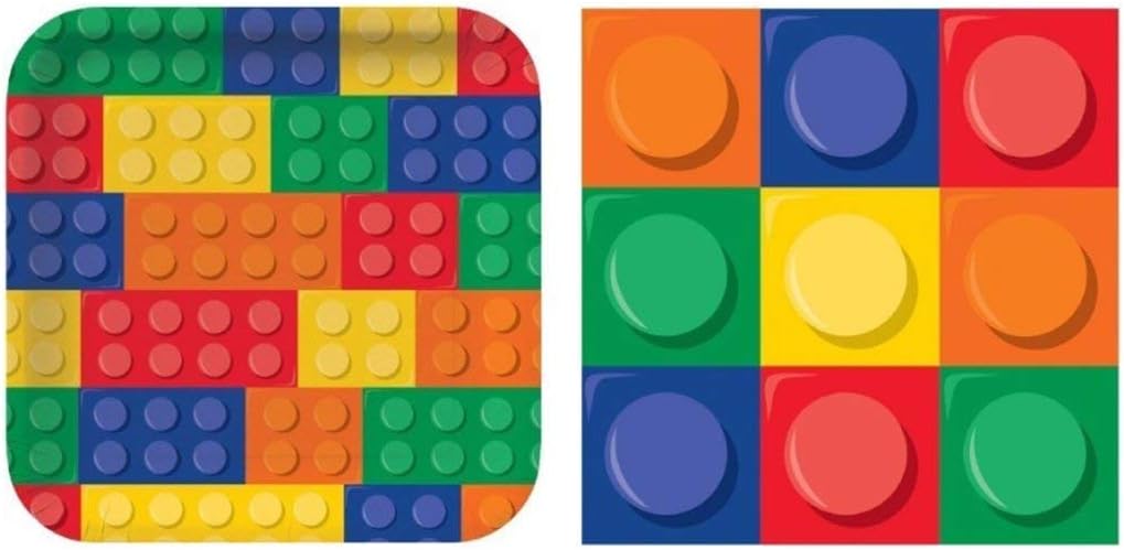BirthdayExpress Building Blocks Dinner Plates & Napkins for 16