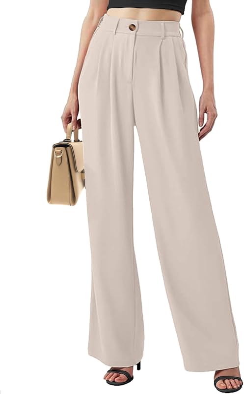 Pantaloni da Donna a Vita Alta Casual con Tasche Gamba Larga Lunghi Eleganti da Ufficio, Gamba Dritta Comodi Leggeri Business