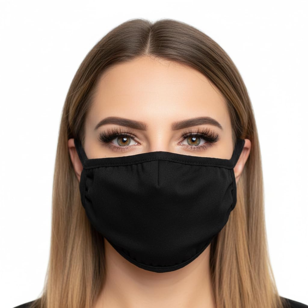 Komonee Black Cotton Face Mask - Washable and Reusable Cloth Mouth Cover - Dustproof Protection Covering for Men and Women - Ideal for Indoors, Outdoors, Cycling, and Ski Activities