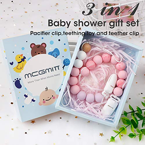 MCGMITT Pacifier Clip Silicone, BPA Free Teething Beads Toys Shower Gift for Baby Girls Boys Infant Toddler (Pink)