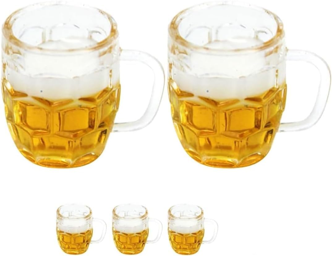 5Pcs Mini Beer Cups, Realistic Resin Dollhouse Barware for DIY Miniature Crafts, Miniature Beer Mugs Compatible with 1:12 Scale Dollhouses