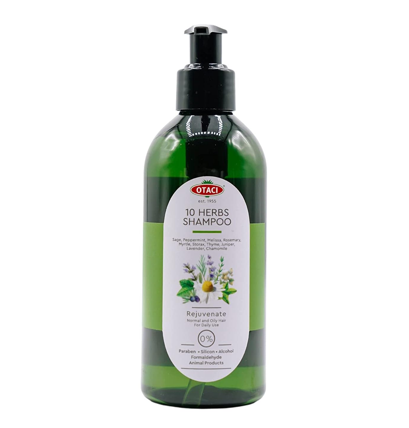 10 Herbs Rejuvenate Shampoo for Healthy and Bright Hair, Sage, Peppermint, Melissa, Rosemary, Myrtle, Storax, Thyme, Juniper, Lavender, Chamomile, Normal & Oily