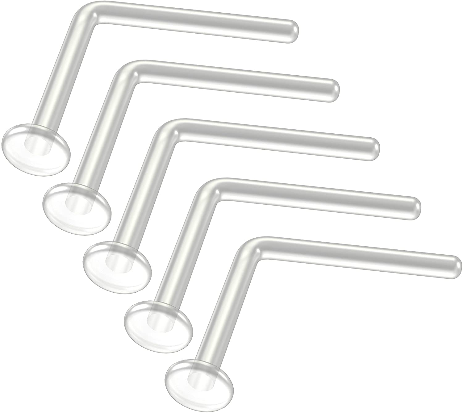 5pc L-Shaped Nose Bar Ring Clear Retainer Keeper 20g 0.8mm Bioplast Nostril Stud Bend Flexible Bioflex Plastic Twist
