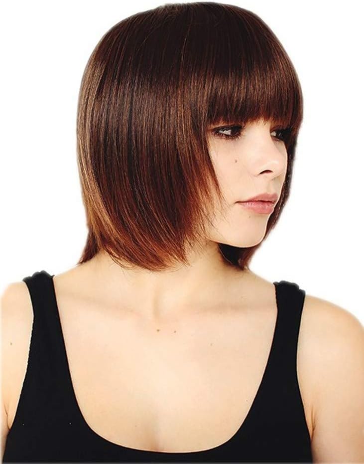 Prettyland Brown Black highlights Short Hair BOB Cut Straight Wig Natural Matt for Daily Life Fashion C479