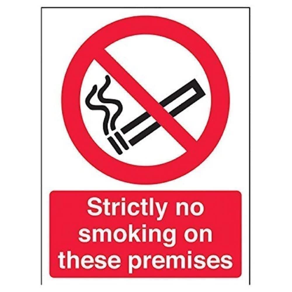 V Safety 57031AN-R Strictly No Smoking On These Premises Prohibition Sign - Portrait - 150mm x 200mm - 1mm Rigid Plastic, Black/Red — image 1