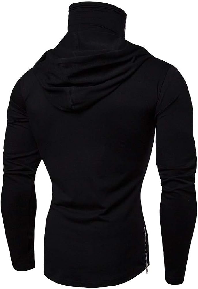Mens Face_Cover Button Sports Sleeveless/Short/Long Sleeve Vest Hooded Splice Large Open-Forked Male Tank Tops Shirt Blouse: Clothing