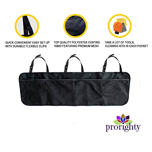 Prorighty Auto Trunk Organizer for Van, Car, SUV Backseat Storage Multipurpose Interior Back Seat Large Mesh Pockets for Tools, Cleaning Kits, Emergency Kits, BLACK - Thumbnail 2