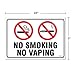 No Smoking No Vaping Sign, Large 10 X 7