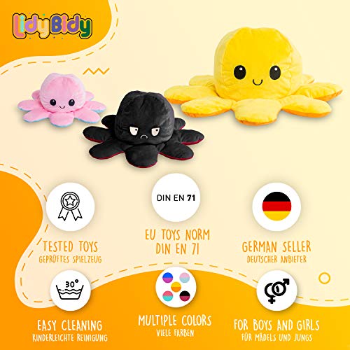 Lidy Bidy Stimmungs Oktopus Kuscheltier - 3 Größen - Tintenfisch zum Wenden - Spielzeugsicherheit getestet - Reversible… – Bild 4
