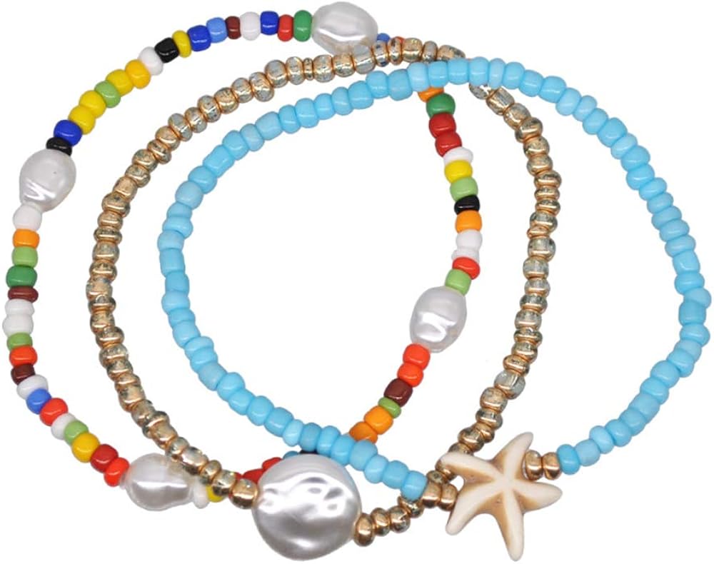 Shuning 3Pcs Seed Bead Bracelets Colorful Beads Pearl