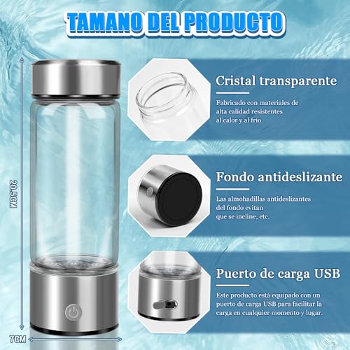 20.5 x 7 CM, Copo de Saúde Portátil Rico em Hidrogênio, Gerador de Garrafa de Água de Hidrogênio, Ionizador de Agua, Máquina Ionizadora de Água de Hidrogênio Recarregável para Viagens em Casa