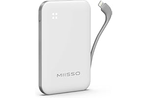 MIISSO 4500mAh Built in Cable Cell Phone External Battery Pack, Portable Phone Charger Power Bank 5V 2.1A Charging Mobile Phone Charger USB-C in/Out Compatible with iPhone 11/12/13, Heated Vest, White