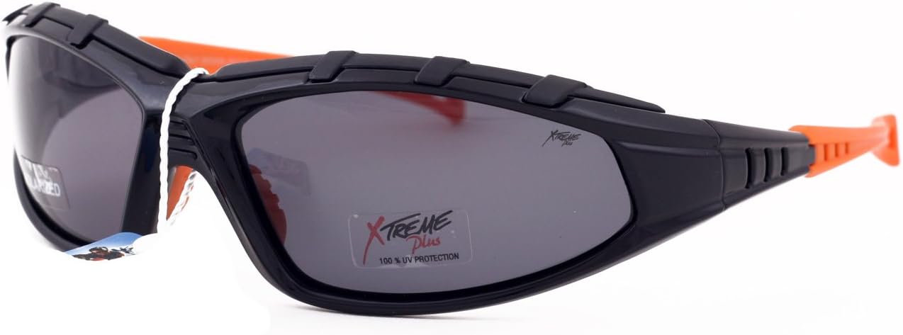 Xtreme Plus Polarized Sport Sunglasses for Men Women Cycling, Running, Fishing, Driving, Sports etc. Black/Orange Frame, Grey Light/Mirrored Lenses, Soft Silicone Nose Pads