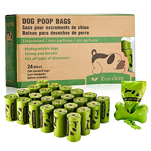 ECOCLEAN Dog Poop Bags, 24 Rolls/360 Bags with Dispenser, Dog Waste Bags, Unscented, LeakProof