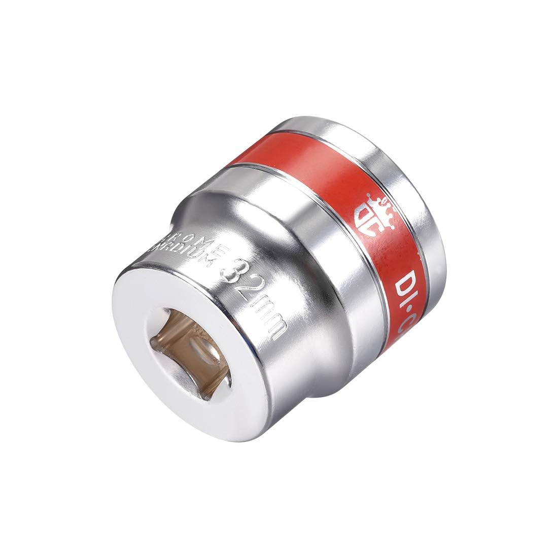 TOP-VIGOR 1/2-Inch Drive by 32mm Shallow Socket with Red Band, Cr-V Drive Socket, 6-Point, Metric for Auto Repairing and Household