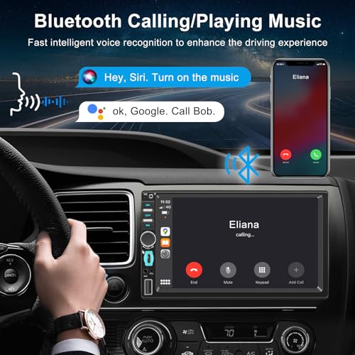 1 DIN Car Radio with Wireless Screen CarPlay and Android Car, 7 Inch Bluetooth Car Stereo Touchscreen, GPS Navigation, Mirror Link, FM, Rear Camera, Voice Controls, Type-C