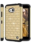Lumia 640 Case, Style4U Studded Rhinestone Crystal Bling Hybrid Armor Case Cover for Microsoft Lumia 640 with 1 Style4U Stylus [Gold / Black]