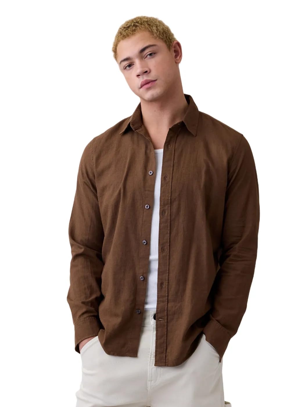 GAP Mens Linen Long Sleeve Shirt Standard Fit Buffalo900 XS