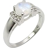 SilverStarJewel 925 Silver Christmas Eve Savings Round Rainbow Moonstone Size 5 to 9 Ring 6 mm Face Jewelers