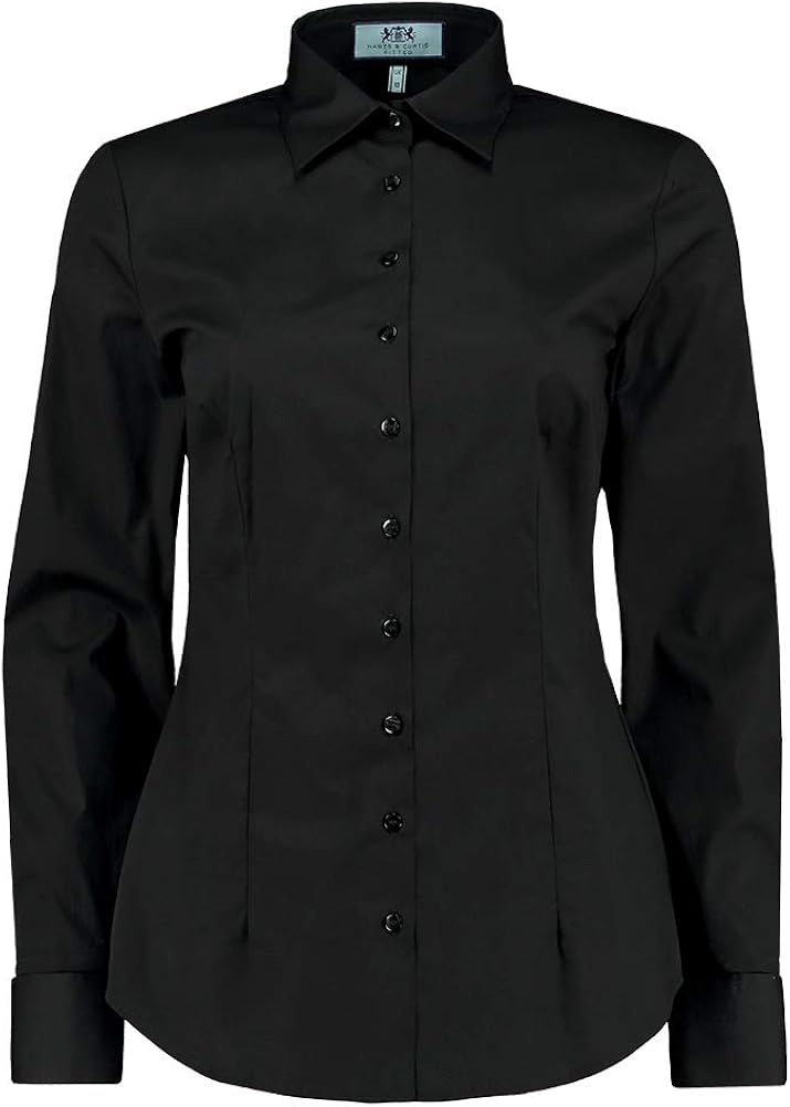HAWES & CURTIS Womens Fitted Cotton Double Cuff Stretch Smart Casual Shirt, Black, 0 at Amazon 