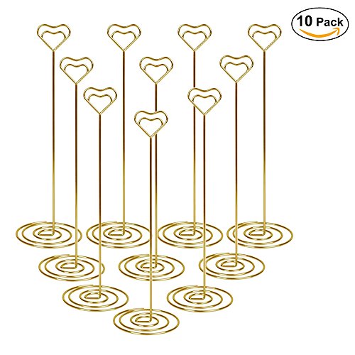 Jofefe 10pcs 8.6 Inch Tall Place Card Holder Table Number Holder Table Card Holder Table Number Stands with Heart Shap Photo Memo Clips for Wedding Favors, Gold - Thumbnail 3