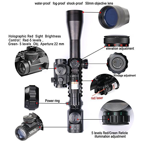 GOHIKING Tactical 3-9x40mm Illuminated Rifle Scope with Red Sight and Red Dot Sight of Red/Green Reticle Mount