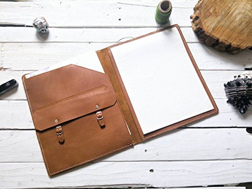 Brown Genuine Leather Padfolio elegante padfolio de piel Journal Notebook - Thumbnail 4