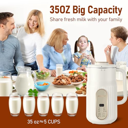 Nut Milk Maker, AlfaBot N2 Automatic Almond Milk Machine for Homemade Plant-Based Milk, Oat, Soy, Yogurt and Dairy Free Beverages, 35 OZ Soy Milk Maker with Delay Setting and Self Cleaning
