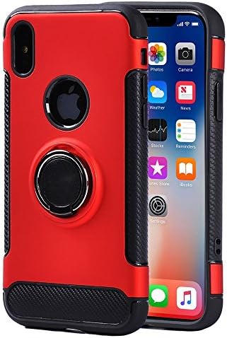 iPhone X Case with Ring Holder Stand, iPhone 10 Cover, BearDaDa0 Flexible TPU &amp; Hard PC with Magnetic Car Mount, Anti-Slip Carbon Fiber Protective Cover For 2017 iPhone X - Red