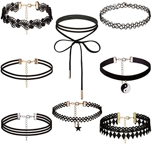 Angenca 1- 10 PCS Womens Choker Set Black Velvet Necklace Length Adjustable