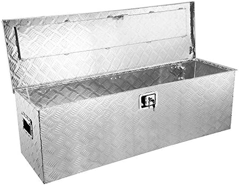 LeeMas Inc 49"x15" Aluminum Lockable Truck Trailer Tool Box ATV Camper Pickup Bed RV Crossbody Underbody Underbed Storage w/ Lock Silver