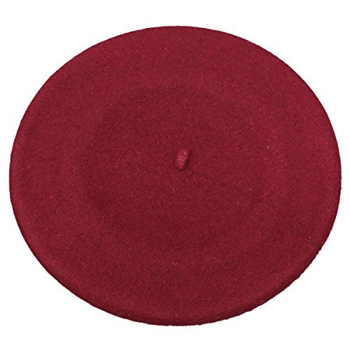 French Beret-100% Wool Solid Color Womens Beanie Cap Hat By ICSTH (One size, Wine Red)