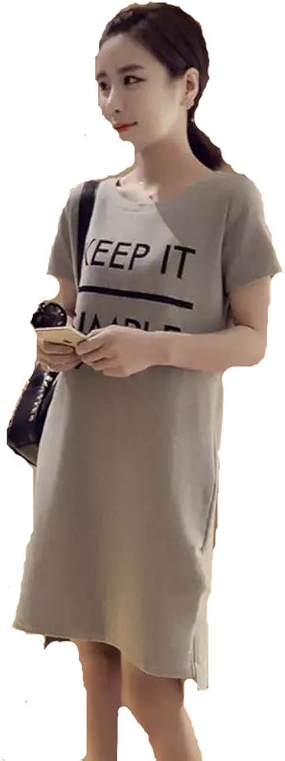 Amazon Co Jp 愛紗ちゃん レディース 部屋着 パジャマ マタニティ ワンピース 授乳服 半袖 英字 春夏 ロング Tシャツ ワンピ カットソー 半袖ルームウェア フリーサイズ グレー 服 ファッション小物