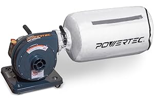 POWERTEC 1 HP, 560 CFM Portable Dust Collector with 1 Micron Dust Collector Bags, Dust Collectors for Woodworking Dust Collection System (DC5372)