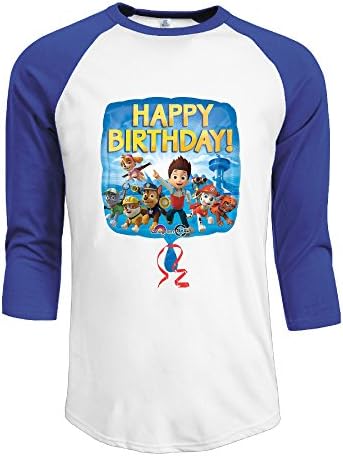 Men's Cotton Casual 3/4 Sleeve Paw Patrol Happy Birthday Foil Balloon Athletic Baseball Raglan Sleeves T-Shirt RoyalBlue US Size XL