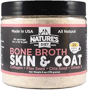 Nature's Diet Pet Bone Broth Protein Powder with Collagen, Chia Seed, Flax Seed & Omega 3 (Skin & Coat, 6 oz (60 Servings))
