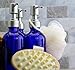 Cornucopia Brands 8-Ounce Cobalt Blue Glass Bottles w/Stainless Steel Lotion Pumps (4-Pack); Boston Round Dispensers for Aromatherapy, DIY, Lotions & Liquid Soap